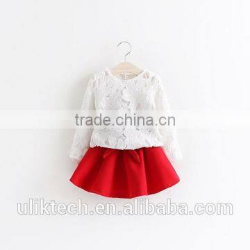 summer teen girl clothing set boutique chiffon skirt with white lace tshirt set fancy clothing set