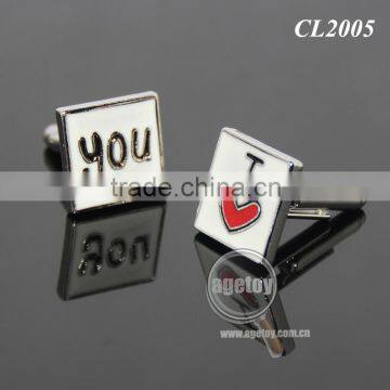 Wedding Date Souvenir Cufflinks Party Guests Gifts I LOVE YOU Red Heart Metal Wedding Cuff Links