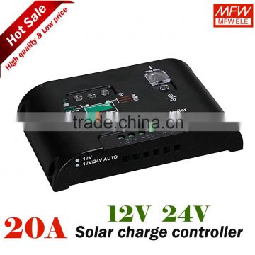 professional factory PWM solar charge regulator 20A 12V/24V for solar panel