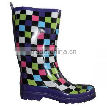 novelty colorful plaid rain boots women,OEM knee high neoprene rubber boots,stylish cheap high quality gum boots