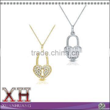 Sterling Silver White Cubic Zirconia Heart Lock Pendant Necklace