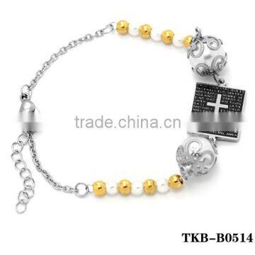 italian rosary bracelet beads silver and gold stainless steel pearl beads rosarios catholic cross pendant