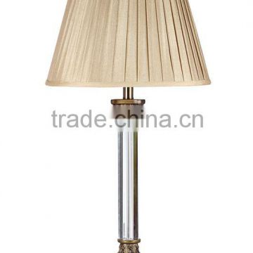 Brass crystal table lamp with pleated shade