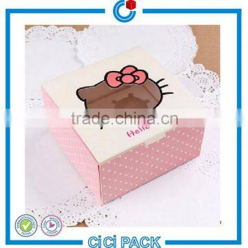 Hot sale printing handling coated paper custom western kitty cartoon cake packaing box with inner tray