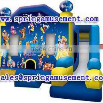 Latest design and cheap cartoon inflatable combo jumper slide with theme printing