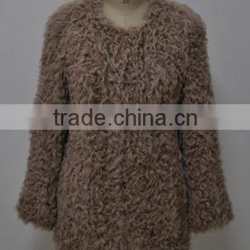 women fashion knitted goat lamb fur coat LK16F036