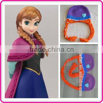 hand knit kids winter hats cartoon character frozen hats crochet girls anna hats