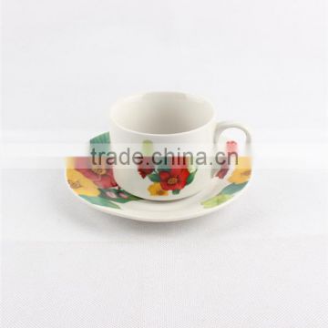 Colored decal cup and saucer porcelain bulk tea cup and saucer sets