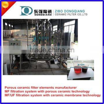 wine crossflow microfiltration system with ceramic membrane elements