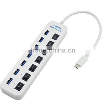 USB 3.1 Type C USB-C Connector Multiple 7 Port Hub Adapter With Switches and LEDs(White)