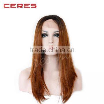 Synthetic Hair Black Root Brown Ombre Straight Lace Front Wig Hair Wigs