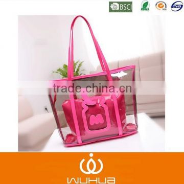 2015 hot sale shiny PVC summer beach bag with little opaque bag