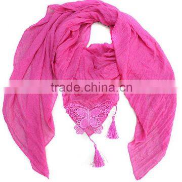 Butterfly Tassel Plain Color Most Popular Cute Scarf Cotton photo-5
