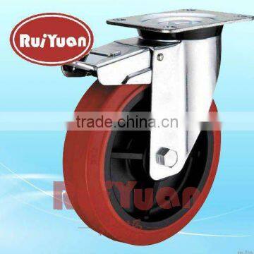 High load red polyurethane plastic core double brake industrial casters