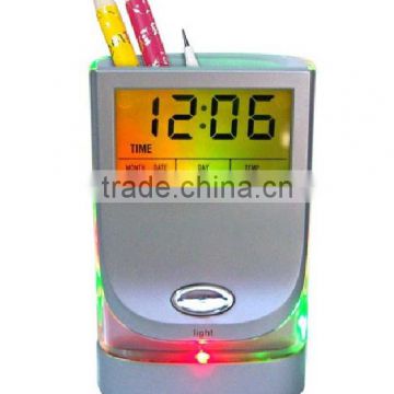 multifunctional lcd color change light penholder with calendar clock