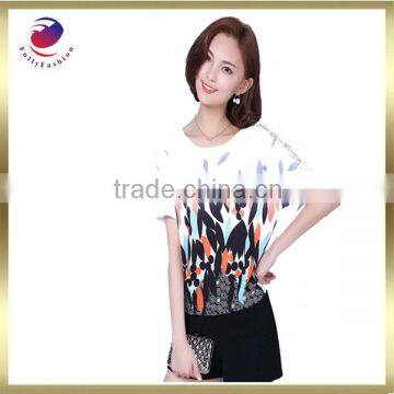 summer fashion printed women short sleeve hollow lace t-shirt