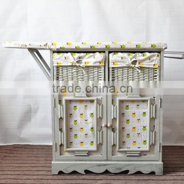 Wooden folding ironing board with cabinet