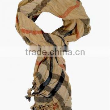 Soft & Chic Light Tan Plaid Crinkled Pashmina Scarf