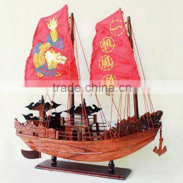 HA LONG BAY YACHT WITH EMBROIDERED SAIL, VIETNAMESE FEATURE JUNK - WOODEN SHIP MODEL