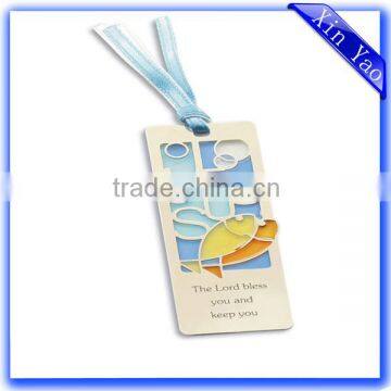 Factory supply cheap custom engraved enamel silver bookmark