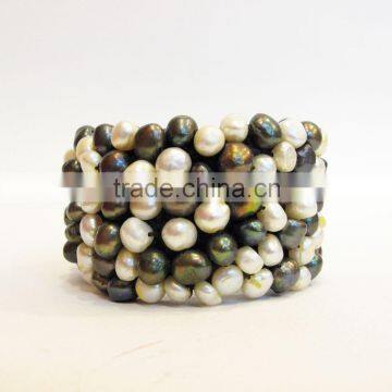 Black and White Pearl with Stone Wax Bangle, Wax thread Bangle, Bracelet