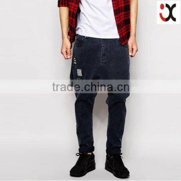 2015 Printed Dasign Slim Leg Drop Crotch Jeans Printed Panel Cheap Baggy Jeans, Men Baggy Jeans JXQ1220