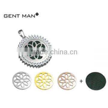 wholesale price unique black flower pattern circle shaped custom stainless steel pendant necklace