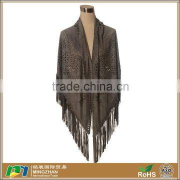 Women Boho Pattern Faux Suede Fringed Leather Scarf Shawl