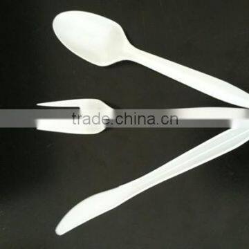 Disposable plastic cutlery, dessert spoon, teaspoon, knife