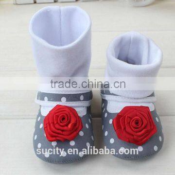 Soft Sole Red Flower Fabric Baby Sock Shoes
