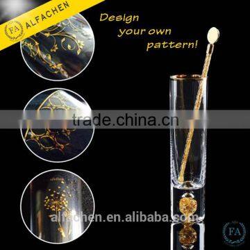 Bottom Filled in 24K Gold Foil Long Drink Highball Flutes Pattern Glass