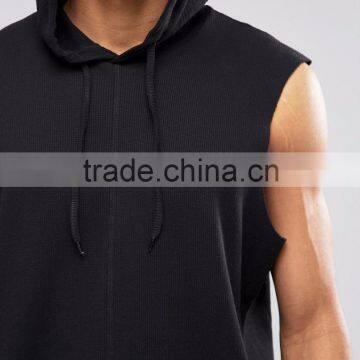 Daijun OEM 100% Cotton Latest Design Plain Men Black Hoodis Singlet photo-3
