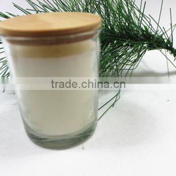 2016 promotion acid candle holder with wooden lid laser logo frost candle container for wedding gifts