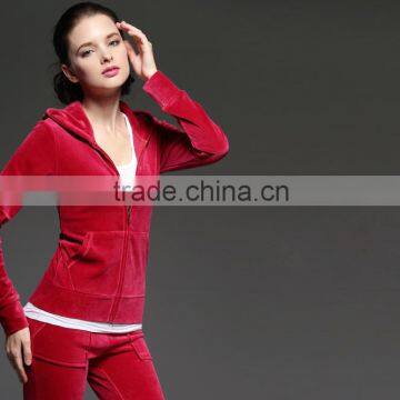 Custom top quality breathable softextile cotton fitness women velvet fabric tracksuits designer