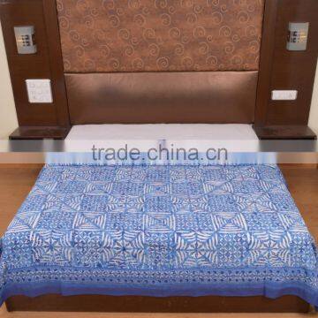 Indian Ethnic Hand Block Print Bedspread Applique Cut Work Bedding Indigo Bed Cover Throw