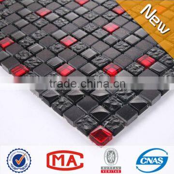 ZTCLJ JTC-1322 Decorative Polished Nero Marquina Marble Mix Black Crystal and Red Gold Mosaic Glass Tile