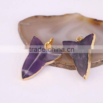 Natural Amethyst Gem Stone Pendant, Stone Point Pendant, Gold Plated Edged Drusy Amethyst Pendant, Druzy Pendant