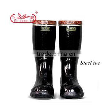Black Rubber Gumboots with Steel Toe for Mining Industry