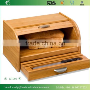 Bamboo Rolltop Wooden Bread Box Walmat with Pull-Out Drawer