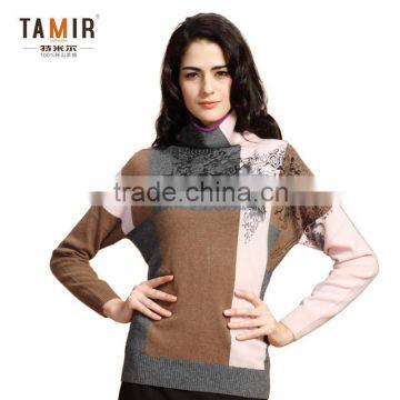 Ladies Cashmere Latest Design Winter Sweater, Ladies Contrast Color High Neck Sweater