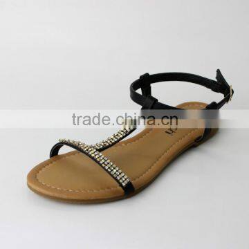 Lastest new design wholesales fashion flat summer sandals with charming trim