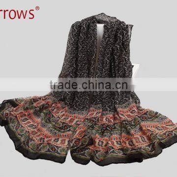 Large Fashion Girls Women Shawls and Stoles Scarf Wraps 100% Cotton Voile Hyacinthus Orientalis Pattern With Tassels Design photo-5