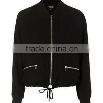 Black Stand Collar Zipper up Women clothing Designer Ladies Bomber Jackets