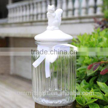 Glass Storage Jar With White Decorative Ceramic Squirrel Lid photo-2