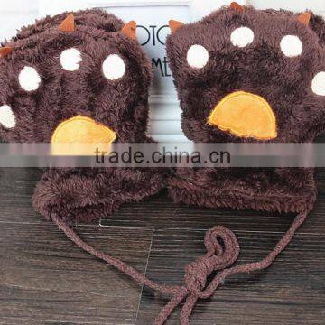 colorful Soft Plush Screen Gloves With Animal Toy