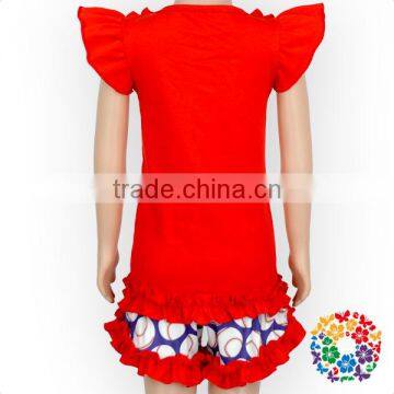 Popular Baseball Print With Red Cotton Ruffles Baby Girls Shorts photo-5