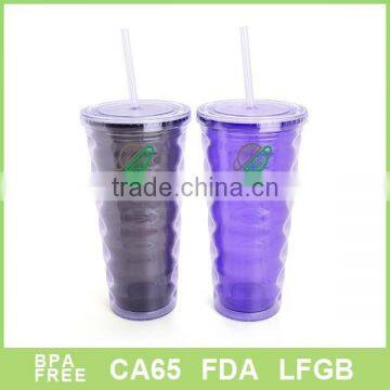 650ml single wall plastic water cup with curl straw