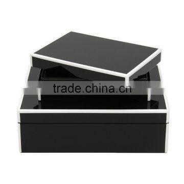 Glossy Black Lacquer Box With White Trim photo-2