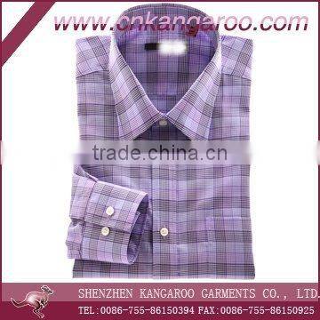 Mens plaids wrinkle free cotton fused collar dress shirts