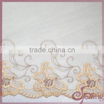 Yellow Floral Silver Metallic Yarn Embroidered Fabric Lace Trimming for Bra,lingerie photo-3